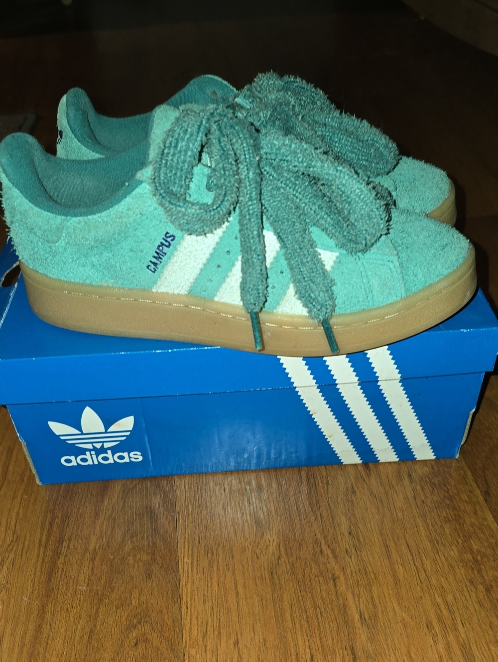 adidas Campus Low-Top Sneakers in Teal and White with Gum Sole